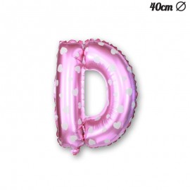 Balão Letra D Foil Rosa com Corações 40 cm