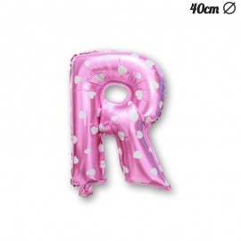 Balão Letra R Foil Rosa com Corações 40 cm
