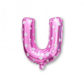 Balão Letra U Foil Rosa com Corações 40 cm
