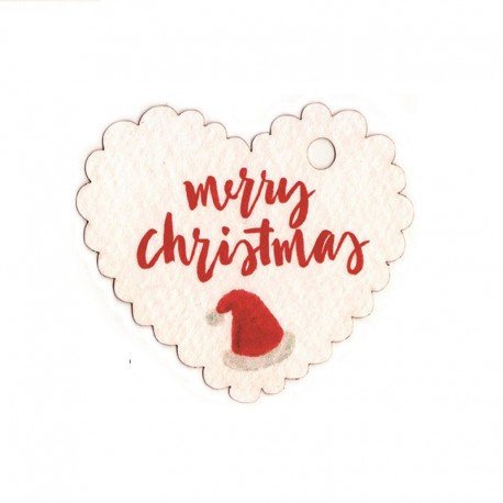 30 cartões de coração feliz natal 5x4 cm