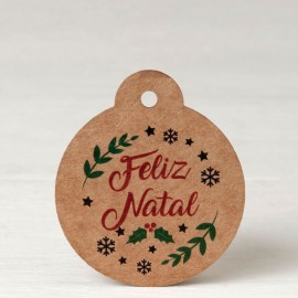 20 Kraft Cards natal happy Apute Ball 4,7 cm