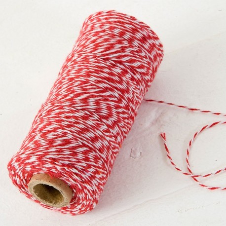 Cordão 4 fios x 200 metros de algodão vermelho e branco trançado