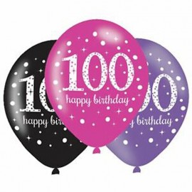 6 feliz aniversário elegante balles 100 anos rosa 28 cm