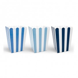 6 Cajas de Palomitas Rayas Azules y Blancas 12,5 cm