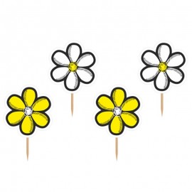 6 Palillos con Flores Amarillas y Blancas