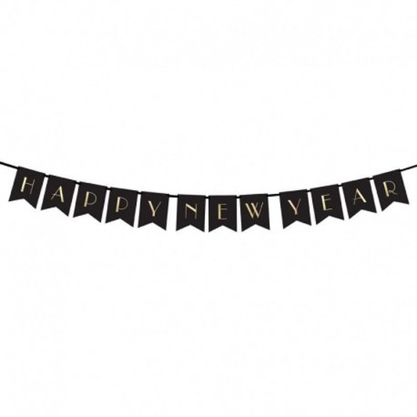 Banner Feliz Ano Novo Preto 15 X 170 Cm