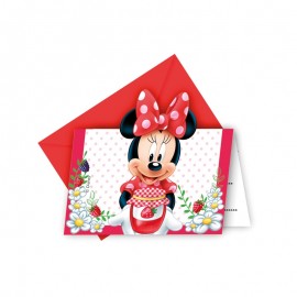 6 Invitaciones Minnie Mouse Jardín