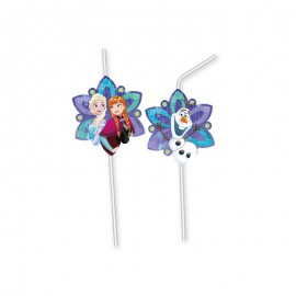6 Pajitas Medallón Frozen Copos de Nieve