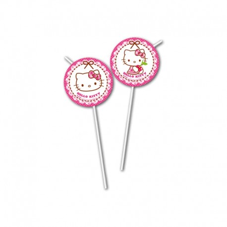 6 Palhinhas Medalhão Hello Kitty