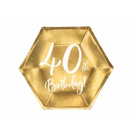 6 Pratos 40 Birthday ouro 20 cm
