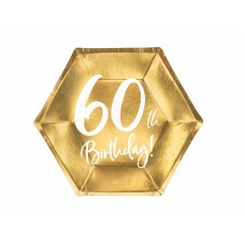 6 Pratos 60 Birthday Ouro 20 cm