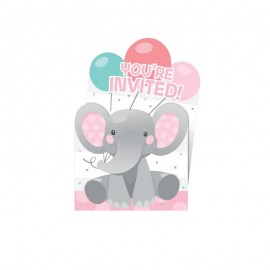 8 convites de elefantito rosa