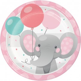 8 pratos rosa de elefantito 18 cm