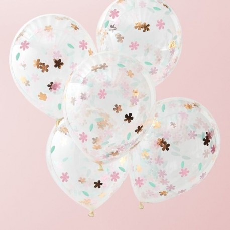 5 Balões com Confetes Florais