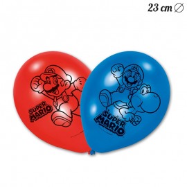 6 Balões de Látex Super Mario 23 cm