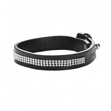 Pulseira de couro preto com pregos