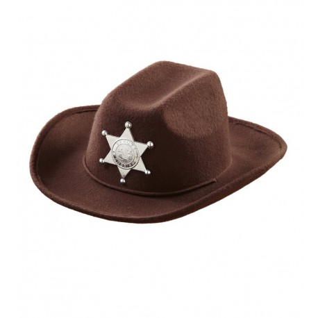 Chapéu de cowboy de feltro marrom com xerife estrela
