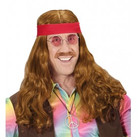 Peruca hippie com bandana e bigodes