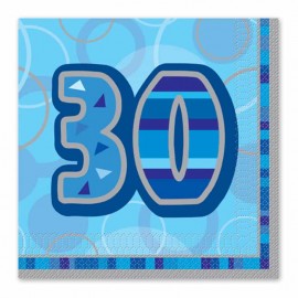 16 Guardanapos 30 Anos Azul Glitz