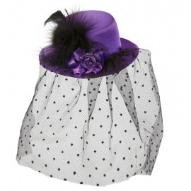 Mini chapéu lilás com flor e véu lunar