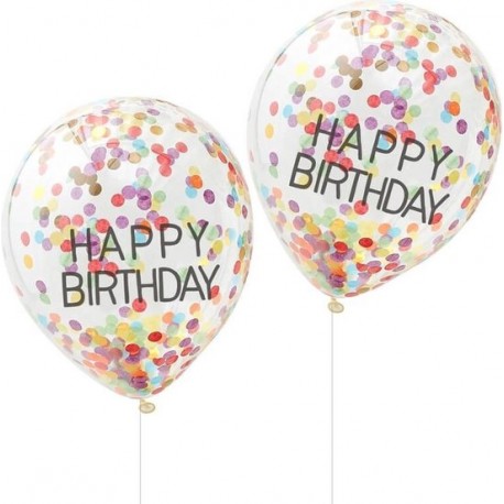 Globos de Confeti Happy Birthday Variados de 30cm