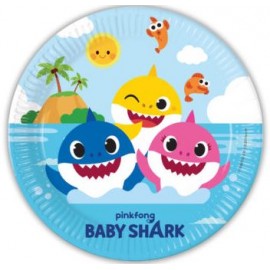 8 pratos de papel de tubarão para bebês 23 cm