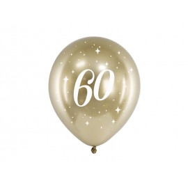 6 balões 60 anos dourados 30 cm