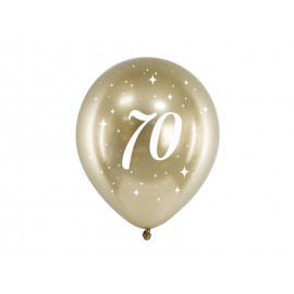 6 balões 70 anos dourados 30 cm