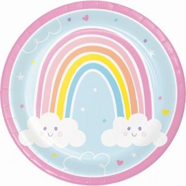 8 Pratos Happy Rainbow 25 Cm