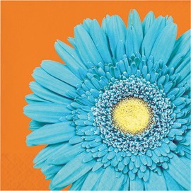 16 Servilletas Naranjas con Flor Azul 33 cm