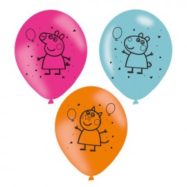 6 Balões Porquinha Peppa Azul e Rosa de Látex