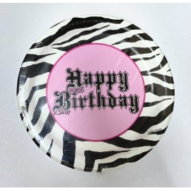 8 Platos Happy Birthday Pink Zebra 18 cm