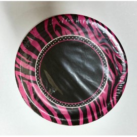 8 pratos de zebra rosa 18 cm
