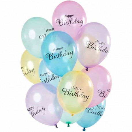 Bouquet de Globos 12 uds Happy Birthday Pastel 30 cm