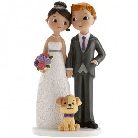 Figura casamento com cachorro 16 cm