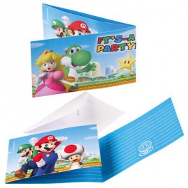 8 Convites Super Mario com Envelope