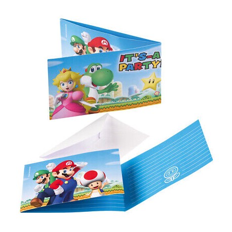 8 Convites Super Mario com Envelope