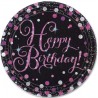 8 Platos Happy Birthday Elegant Pink 23 cm