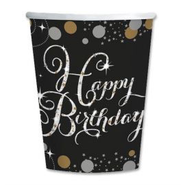 8 Vasos Elegant Happy Birthday 266 ml