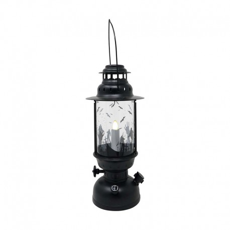 Farol Negro Con Vela Con Luz 30 Cms