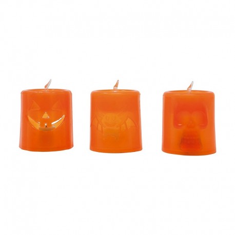 12 Velas Naranja Y Negra Con Luz 4 Cms