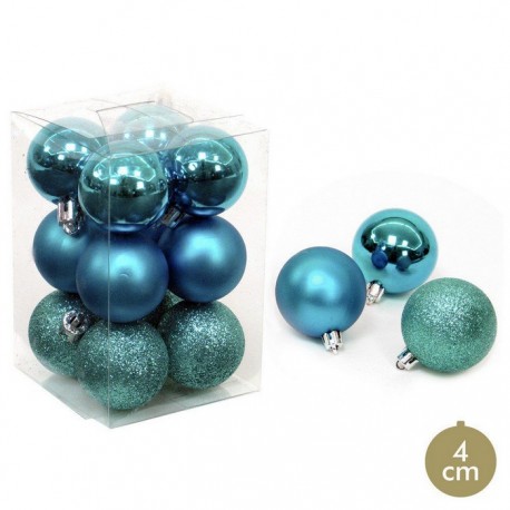 12 bola azul decoração de natal 4 x 4 x 4 cm