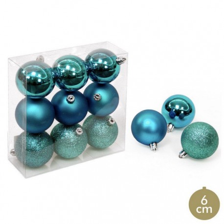 9 bolas azuis decoração de natal 6 x 6 x 6 cm