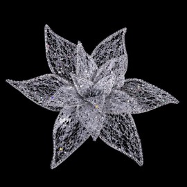 Poinsettia com clipe de prata de organza 30 cm