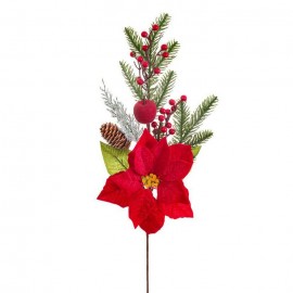 Rama Pine Holly e Poinsettia 64 cm de flor de 20 cm de diâmetro.