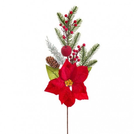 Rama Pine Holly e Poinsettia 64 cm de flor de 20 cm de diâmetro.