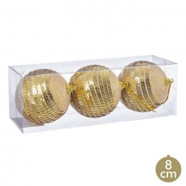 3 Bolas de ouro de espuma lentejuelas 8 x 8 x 8 cm