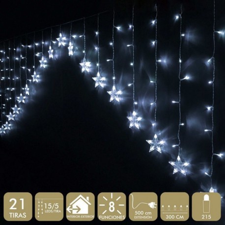 Curtain Stars 215 White LED 8 FUNÇÕES 21 Tiras 800 cm