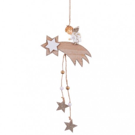 Pingente de estrela com anjo de madeira 36 x 14 x 1 cm
