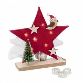 Estrela de Natal vermelha com luzes LED e 3 chocolates 20 cm